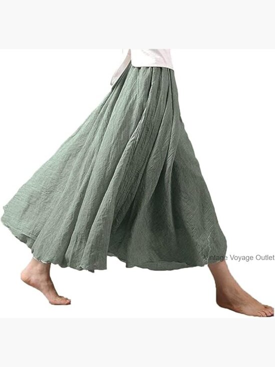 Dresses & Skirts - Bohemian Maxi Skirt Dress Elastic Waist Cotton Linen Floor Length